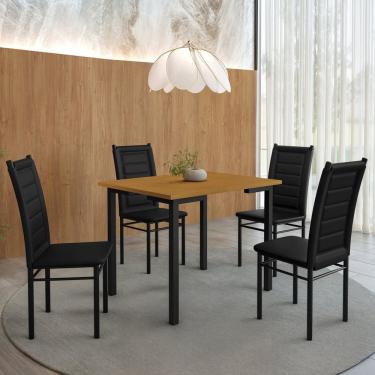 Imagem de Mesa Compact 109x77cm Tampo em Mdf com 4 Cadeiras Tokio Preto / Marrom