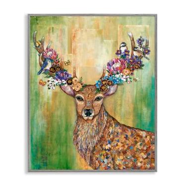 Imagem de Stupell Industries Desenho de arte giclée emoldurado cinza com estampa de veado vermelho por Lisa Morales, 76 x 61 cm