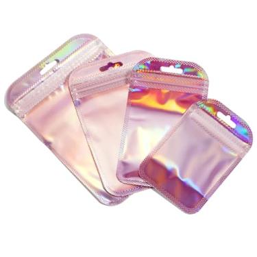 Imagem de 50 bolsas de exibição de joias autovedantes a laser pequenas bolsas de plástico para embalagem de presente, bolsa organizadora de armazenamento para brincos, bolsa de joias