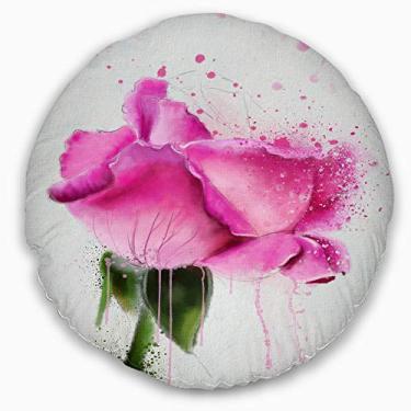 Imagem de Designart Linda manta floral rosa aquarela redonda sala de estar, sofá, almofada + capa de almofada impressa em ambos os lados 50,8 cm