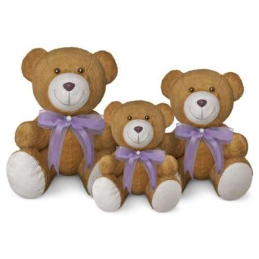 Imagem de Trio De Ursinhos De Pelúcia Articulado Decoração Com Laço 15, 20 e 25c
