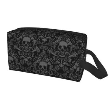 Imagem de Bolsa de cosméticos BYBYSCL Gothic Skull Black Flower Waterproof