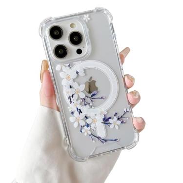 Imagem de DEFBSC Capa magnética para iPhone 16 Pro Max funciona com Magsafe, design de estampa floral transparente com estampa de flor flexível acrílica à prova de choque para mulheres e meninas, capa protetora