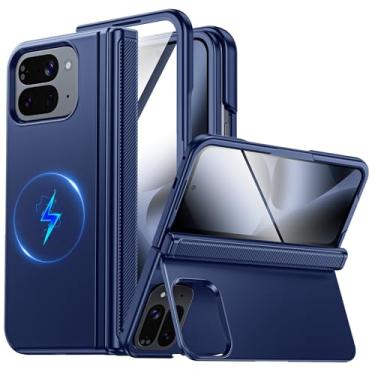 Imagem de CENMASO Capa magnética dobrável para Google Pixel 10 Pro com suporte, proteção de dobradiça, suporte oculto, protetor de tela, capa de telefone fina à prova de choque para Pixel 10 Pro Fold (azul)