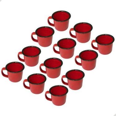 Imagem de Kit 12 Mini Canecas Esmaltada Rustica Fazenda 5cm Retro 80ml Vermelho 