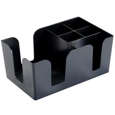 Imagem de AMGSH 1 pacote com 6 compartimentos organizador de guardanapos e suporte de palha, organizador de plástico preto premium para guardanapos, canudos, condimentos, elegante suporte de bar para casa