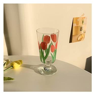 Imagem de Caneca retrô francesa xícara de café da manhã tulipa margarida cálice romance criativo suco de vidro café copo de leite caneca de café (cor: C)