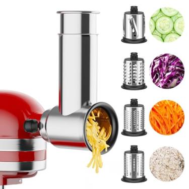 Imagem de Acessório de triturador de fatiador de aço inoxidável para batedeira KitchenAid, ralador de queijo, acessórios para máquina de salada para batedeira KitchenAid, pó de moagem com 4 lâminas da FOCOLLK