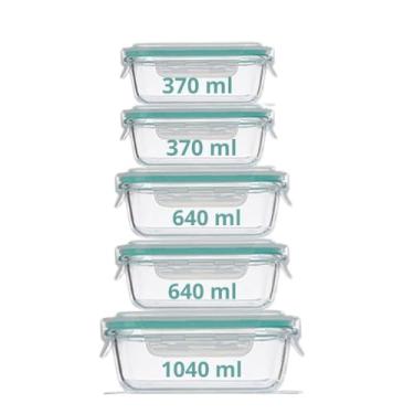 Imagem de Kit Conjunto 3/5/6/10 Potes Herméticos Geladeira Vidro Marmita Tampa Click Vedação Silicone Borracha(Combo 5 Potes - Verde)