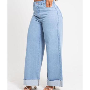 Imagem de Calça Feminina Wide Leg Barra Dobrada - Razon Jeans, 38, Azul