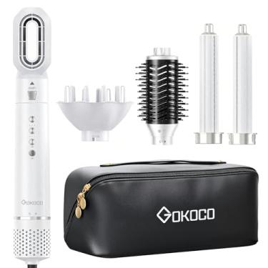 Imagem de GOKOCO Escova Secador de Cabelo Profissional 5 em 1 - Kit Modelador com Bocal, Difusor, Escova Secadora, 2 Modelador de Cachos, íons Negativos Alta Velocidade Para Secar, Alisar e Enrolar, GD031 127v Branco