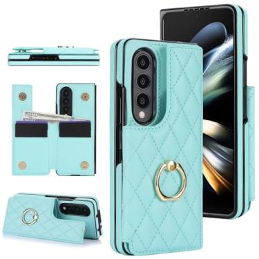 Imagem de Capa de couro para celular Samsung Galaxy Z Fold 3, 4, 5, 6, 7, com suporte de metal e suporte rígido, verde, para Galaxy Z Fold 5