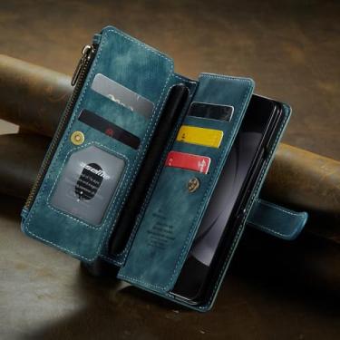 Imagem de para Samsung Z Fold 5 Capa protetora de couro com compartimento para cartão de corpo inteiro para Samsung Galaxy Z Fold 5 Fold5 5G, azul, para Samsung Z Fold 5