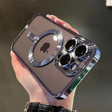 Imagem de Protetor de lente sem fio carregador chapeamento capa transparente para iPhone 15 14 13 12 11 Pro Max capa de silicone magnético macio, Sierra Blue, para iPhone 11 Pro