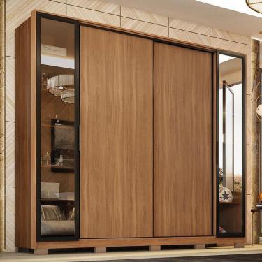 Imagem de Guarda Roupa Casal Laredo 4 Portas  Amêndola Touch Com Vidro Reflecta E Pés - Demartêz