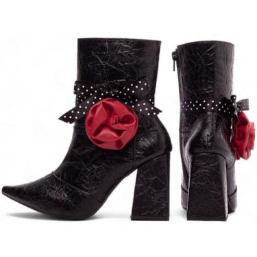 Imagem de Bota Cano Médio Bico Fino Salto Alto Grosso Bloco Feminina 12 cm Vinta