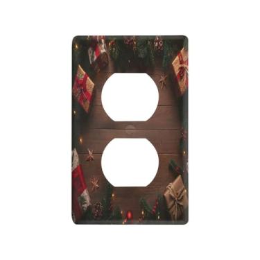 Imagem de Blueangle Placa de parede com galhos de árvore de Natal, tomada elétrica tamanho padrão 1 gangue para decoração de quarto de escritório doméstico 12 x 7 cm #908