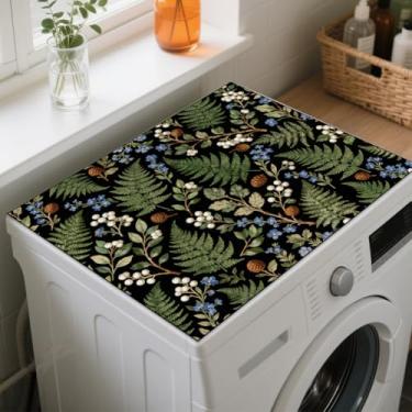 Imagem de GLOBLELAND Capa vintage para lavadora e secadora de samambaias 23,6 × 19,17 cm Folhas de máquina de lavar almofadas protetoras antiderrapantes para máquina de lavar roupa e mesa de sala de estar