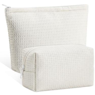 Imagem de Gilprop 2 peças bolsa de maquiagem waffle bolsa de cosméticos bolsa de maquiagem xadrez waffle com zíper estojo de higiene estética presentes para mulheres dama de honra, chá de panela, Natal, 2