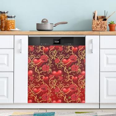 Imagem de ATTX Capa magnética para lava-louças coração dos namorados | Adesivo decorativo de eletrodomésticos de 58 x 66 cm para armários domésticos e eletrodomésticos #253