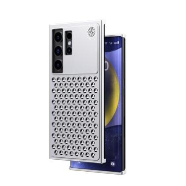 Imagem de SNIDII Capa de telefone de metal para Samsung S24Ultra com design de aromaterapia e dissipação de calor vazado, amortecedor sem moldura e à prova de choque (prata)