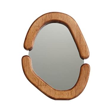 Imagem de Espelho de maquilhagem vintage espelho de madeira creme branco tronco marrom enfeite de mesa espelho cosmético pode ser montado na parede espelho espelho de mesa de um lado espelho de maquiagem