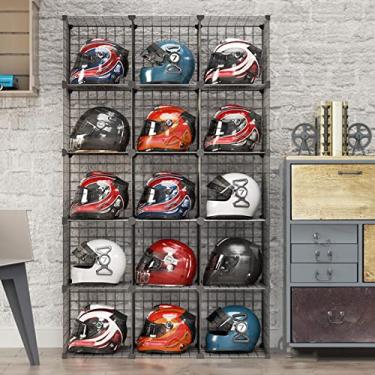 Imagem de Rack de armazenamento móvel independente - Suporte de exibição de metal para capacetes de motocicleta, bolsas de sapatos e chapéus - Organizador modular de quadro de pegboard e suporte de ferramentas