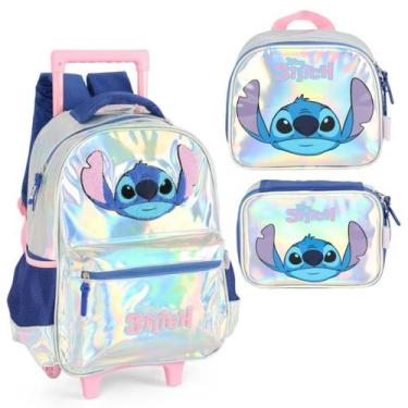 Imagem de Mochila Holográfica Stitch Disney Com Estojo Box Lancheira - Luxcel
