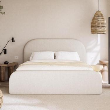 Imagem de Cama Casal Estofada Valentina 1.40m Elegante Cabeceira Alta Arredondad