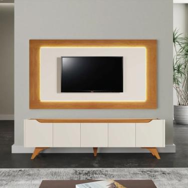 Imagem de Painel e Rack para Tv 58 Grecia 180cm em MDF MDP com Iluminação LED Naturalle Off White Mavaular Móveis