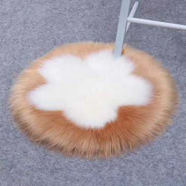 Imagem de Tapetes redondos falsos salsicha, estampa de flor, tapete macio, antiderrapante, lavável para sala de estar, quarto, banheiro, varanda, sofá infantil, almofada para pés, cáqui, branco