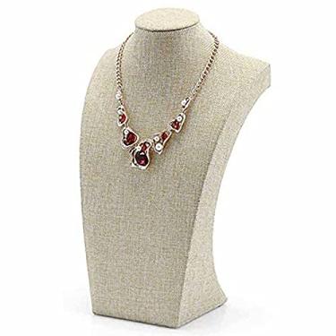 Imagem de Expositor de colar de linho Suporte para organizador de joias de manequim busto de 11,8 '' para colares, pulseiras, expositor de figuras se encaixa na área de trabalho, joalheria