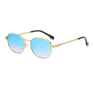 Imagem de Metal Vintage Piloto Óculos de Sol Homens Mulheres Design Clássico Óculos de Sol Hexágono Espelho Reflexão Gafas, C05 Ouro Azul, China