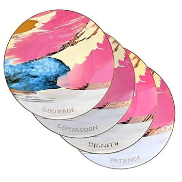 Imagem de ChitChat Ware Pratos de Porcelana - Conjunto de 4 Pratos de Cerâmica, Duráveis & Reutilizáveis - Pratos redondos decorativos coloridos para casa - Conjunto "Courage" - Cofre de microondas & lava-louças - 26,67 cm x 2,54 cm