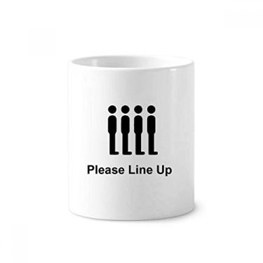 Imagem de Please Line Up Suporte de caneta com símbolo preto para escova de dentes Caneca de cerâmica com suporte para lápis