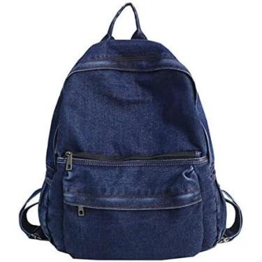 Imagem de Mochila De Viagem Mochila De Lona Feminina Moda Denim Bolsa De Ombro Novo Saco De Escola Para Meninas Adolescentes Escola Backapck,Mochila Azul Marinho,A,Striking44