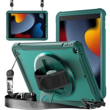 Imagem de ZenRich Capa Resistente para iPad 9ª/8ª/7ª Geração (10,2”), à Prova de Choque, Com Suporte para Apple Pencil, Alça de Mão Ajustável, Verde Meia-Noite – iPad 2021/2020/2019, Anti-Risco, Antiderrapante
