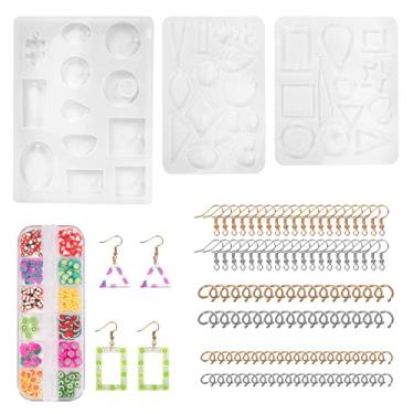 Imagem de 3 moldes de resina de brinco com furo, molde de joias de resina fácil de desmoldar, 240 ganchos de brinco, anéis de salto para fundição de epóxi, pingente de joias, artesanato, 1 caixa de fatias de