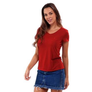 Imagem de Camiseta T-Shirt Feminina Gola V em Viscose Dry (G, Vermelho Carmim)