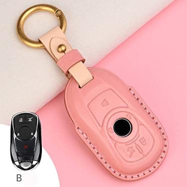 Imagem de CSHU Capa de couro para chave de carro Capa de chaveiro com anel de bolsa, adequado para Opel Astra Buick Encore Envision, B ROSA