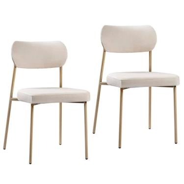 Imagem de Kit 2 Cadeiras Sala de Jantar Linho Sintético Design aço Carbono Lavinia Areia/Champanhe