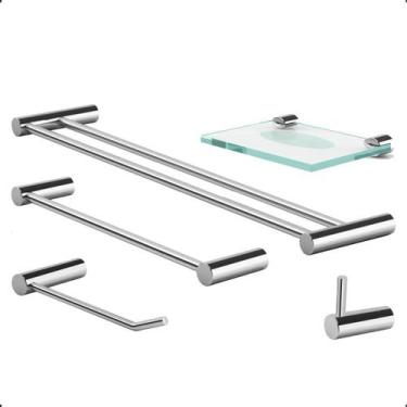 Imagem de Kit Acessórios de Banheiro Duplo Modelo Orion Prata Polido Grego Metal