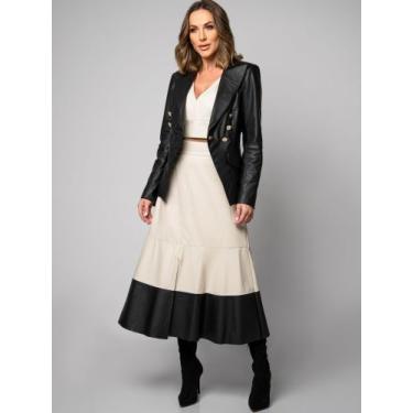 Imagem de Saia Pearl Couro Legítimo Pele Mania - PS4345, Off white, Preto, P