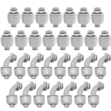 Imagem de MAKERELE Pacote: 15 peças 180° reto e 15 peças 90° cotovelo de 90° conectores de líquido de PVC - listado na UL, versátil para várias necessidades de conduíte elétrico e iluminação externa