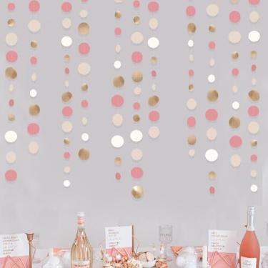 Imagem de pinkblume Decorações Champanhe Ouro Rosa Empoeirado Círculo Pontos Guirlanda Ouro Rosa Nude Neutro Creme Branco Boho Pendurado Serpentina De Bolinhas Para Chá De Panela Aniversário Casamento Noivado