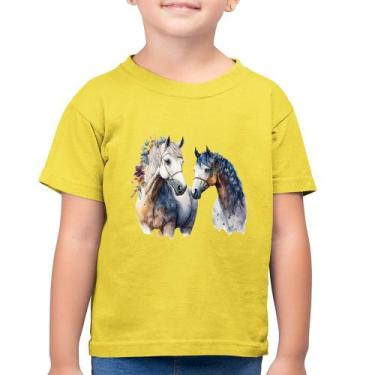 Imagem de Camiseta Algodão Infantil Casal de Cavalos Watercolor - Foca na Moda, 
