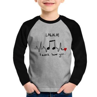 Imagem de Camiseta Raglan Infantil La La Lá Manga Longa - Foca na Moda, Cinza, P