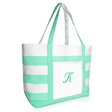 Imagem de DALIX Bolsa de praia monograma e sacolas para mulheres presentes personalizados verde menta A -Z, K, Large