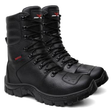 Imagem de Bota Masculina Coturno Militar Couro Confortável Motociclista Motoqueiro (Preto, BR, Adulto, Numérico, 37)