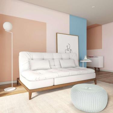 Imagem de Sofá-Cama 3 Lugares Casal Angeline com Pés de Madeira Branco